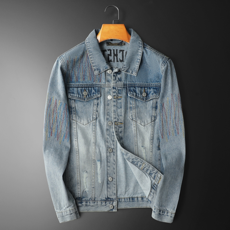Streetwear Brand Denim - Jaket Denim dicuci Vintage pria, jaket